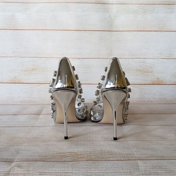 Good American Jeweled Emma Gem Pointy Toe Translucent Stiletto Heels Pumps - Picture 10 of 16